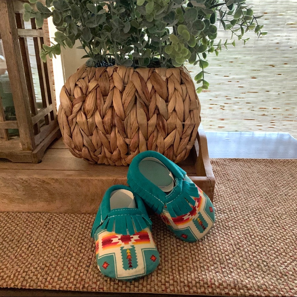 Boho Baby Mocs / Moccasins with Amazing Teal Print